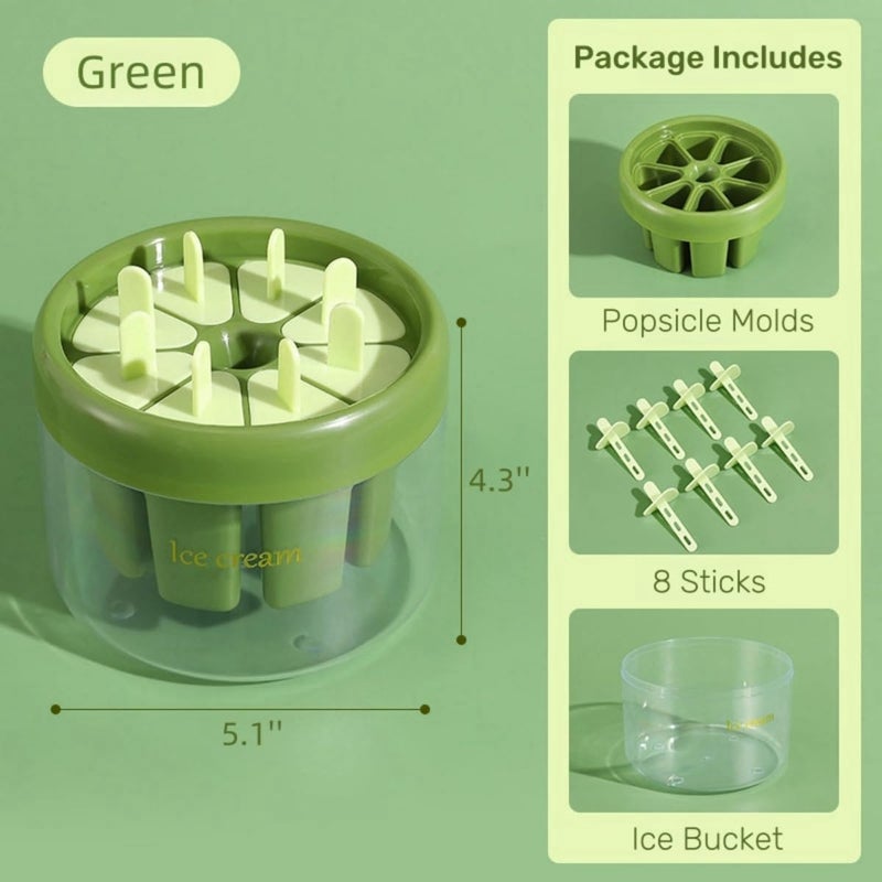 PLUMAZE Chill Out in Style 8Piece Popsicle Molds Set BPA Free Easy Release and Fun DIY Ice Cream Mold Kit for Refreshing Treats Green - Image 2