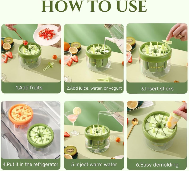 PLUMAZE Chill Out in Style 8Piece Popsicle Molds Set BPA Free Easy Release and Fun DIY Ice Cream Mold Kit for Refreshing Treats Green - Image 4