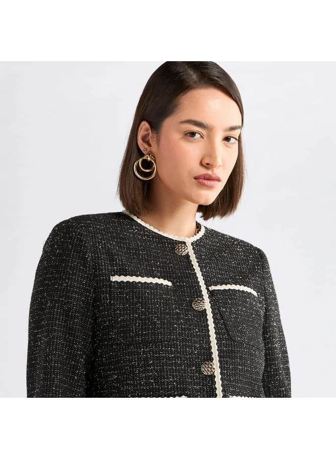 Splash FAV Textured Jacket with Pockets and Button Closure