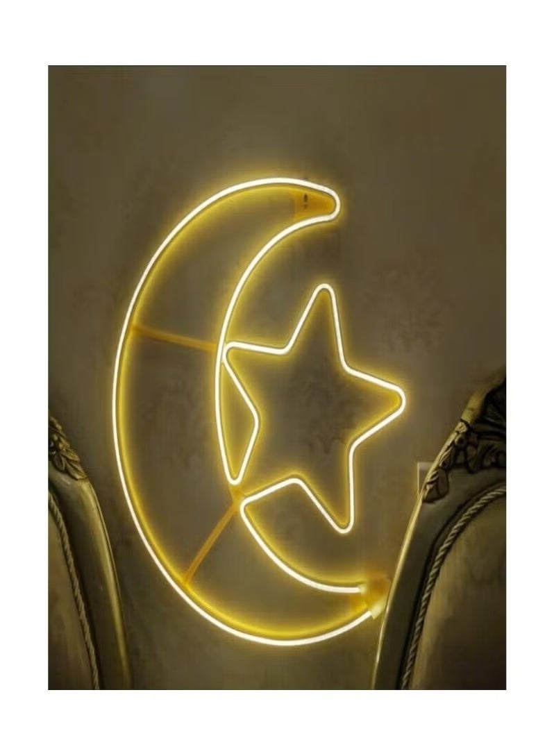 Ramadan Decorations LED Series Stars Lights Decorative Curtain Lights Holiday Decorations Perfect Ramadan (Crescent with star) 60CM - Image 1