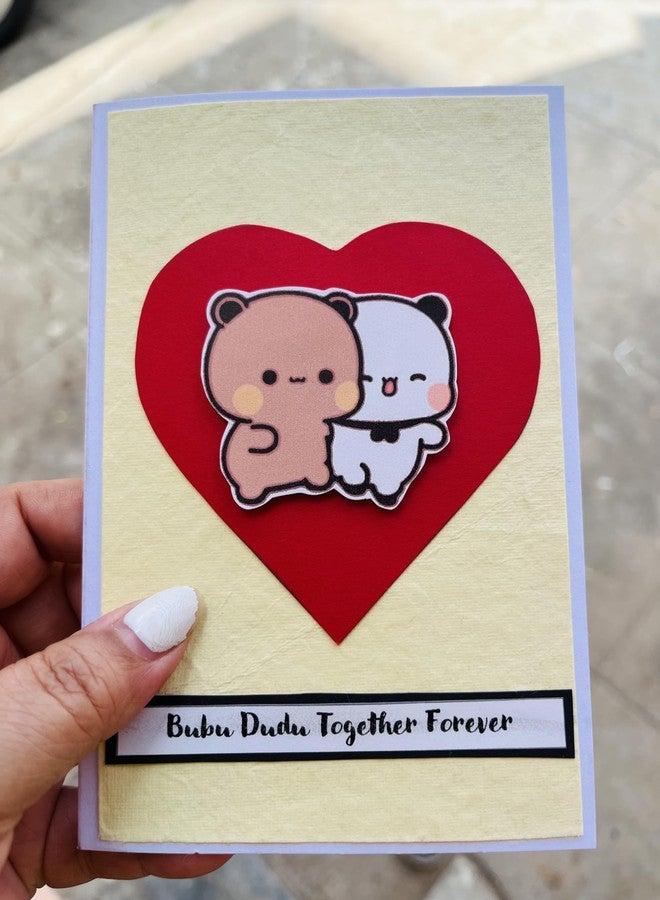 Crafted Forever Bubu Dudu theme greeting card for Valentines Day/Anniversary/Birthday/Proposal, 4x6 inch size, With Envelopes, Blank inside for messages - Image 3