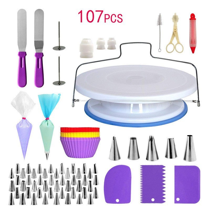 With Number 137 Piece Set Cake Turntable Set Korean Style Piping Nozzle Piping Bag Baking Tools - Image 3