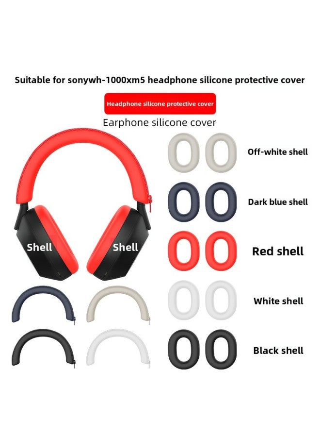 For Sony Sony WH-1000XM5 Headset Ear Cap Pullover Beam Cover Case Three-piece Silicone Protective Cover-color:White Three-piece Set-Model:Sony WH-1000XM5 - Image 2