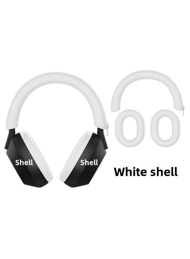 For Sony Sony WH-1000XM5 Headset Ear Cap Pullover Beam Cover Case Three-piece Silicone Protective Cover-color:White Three-piece Set-Model:Sony WH-1000XM5 - Image 1