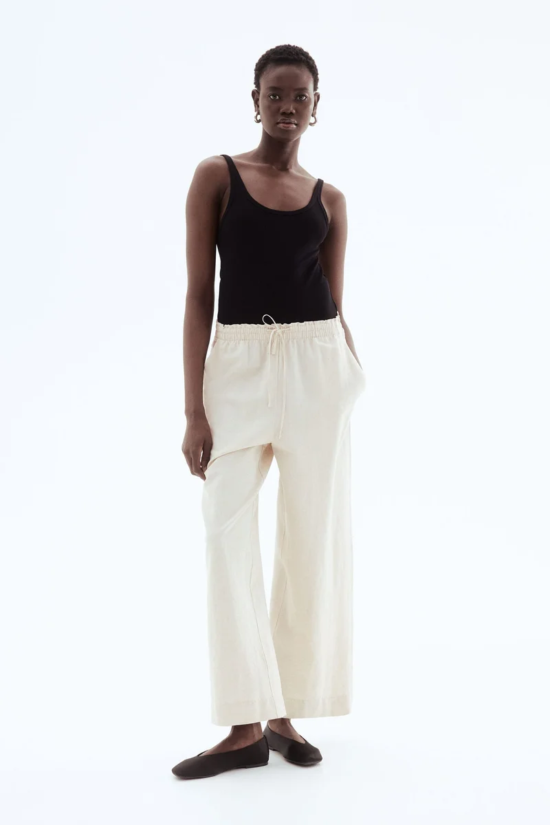H&M Cropped linen-blend trousers