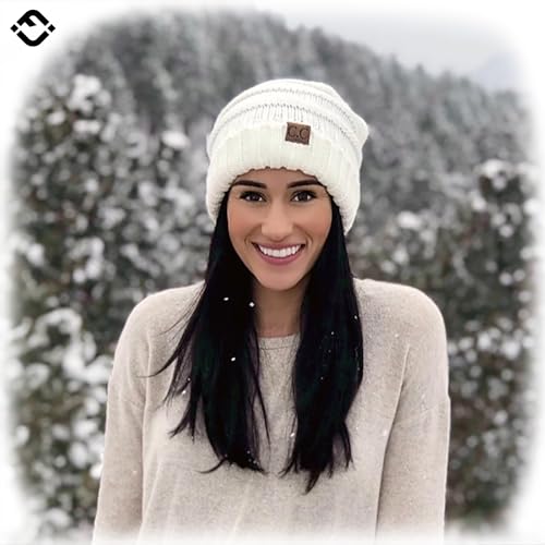 Funky Junque Slouchy Beanie for Women – Warm Winter Hat, Soft Chunky Cable Knit Oversized Slouch Beanies for Cold Weather, Cozy Stylish Fashion Hats - Ivory - Image 2