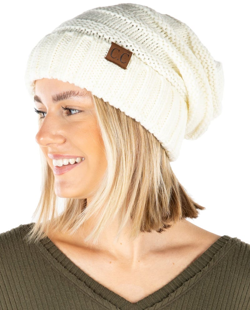 Funky Junque Slouchy Beanie for Women – Warm Winter Hat, Soft Chunky Cable Knit Oversized Slouch Beanies for Cold Weather, Cozy Stylish Fashion Hats - Ivory - Image 1