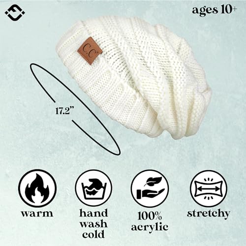 Funky Junque Slouchy Beanie for Women – Warm Winter Hat, Soft Chunky Cable Knit Oversized Slouch Beanies for Cold Weather, Cozy Stylish Fashion Hats - Ivory - Image 3