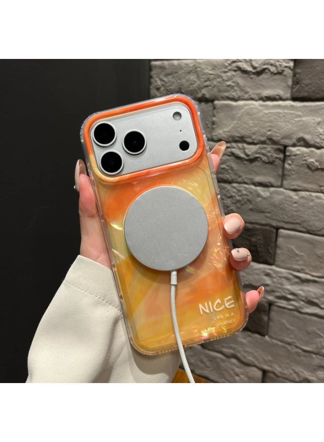 Magnetic  for iPhone 17 Pro Protective Case, MagSafe Compatible, Integrated Silicone Camera Lens Cover, Reinforced Drop Protection, Orange Colour - Image 2