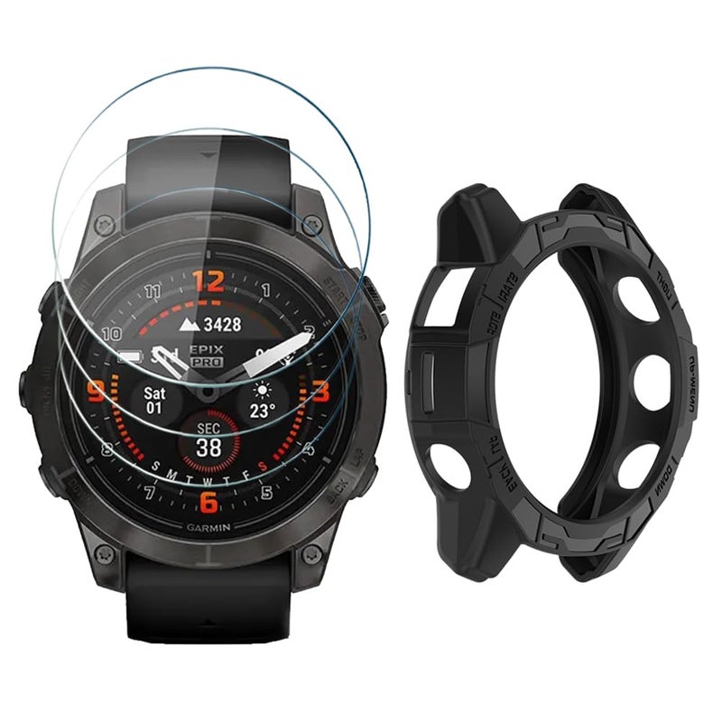 HUADU Watch Screen Protector Compatible for Garmin Epix pro 47MM /Fenix 7 Solar, Tempered Glass Film Anti Scratch High Definition Full Coverage and Soft TPU Protective Case cover - Image 1