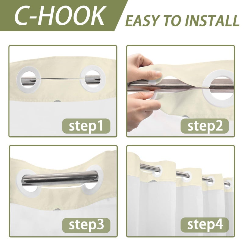 QGHOT Forest Hookless Shower Curtain with Snap in Liner  Nature Mountain No Hook Double Layer Shower Curtain and Liner Set  Ringless with Window Waterproof Cloth Fabric  71"" W x 74"" L  Green - Image 4