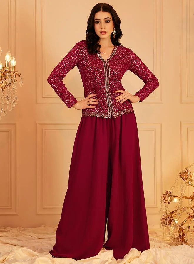 STREET 9 STREET 9 Embellished Ethnic Top and Wide Leg Pants Set