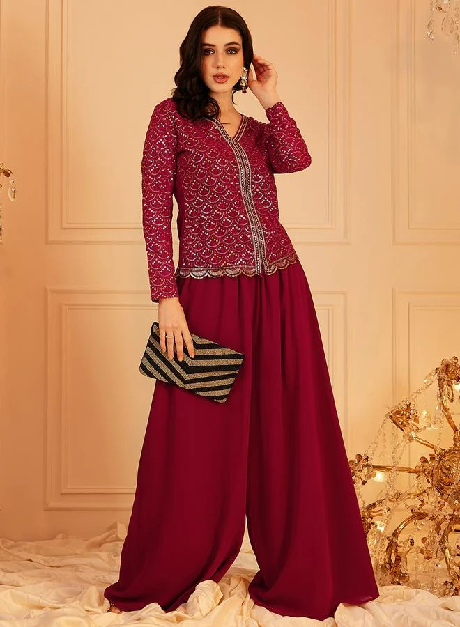 STREET 9 STREET 9 Embellished Ethnic Top and Wide Leg Pants Set