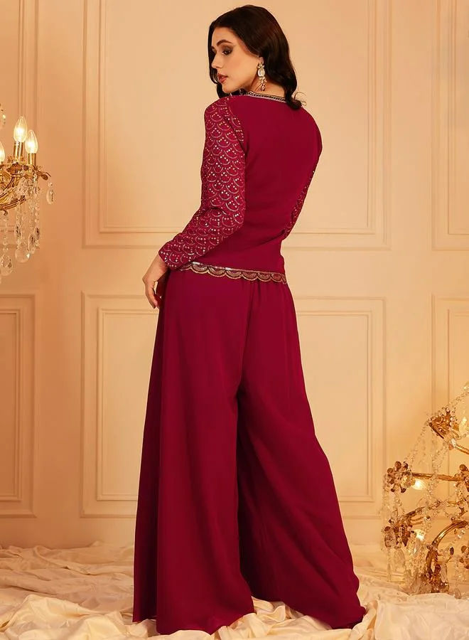 STREET 9 STREET 9 Embellished Ethnic Top and Wide Leg Pants Set