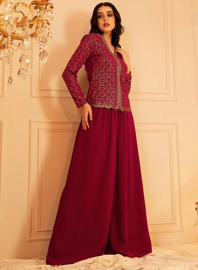STREET 9 STREET 9 Embellished Ethnic Top and Wide Leg Pants Set