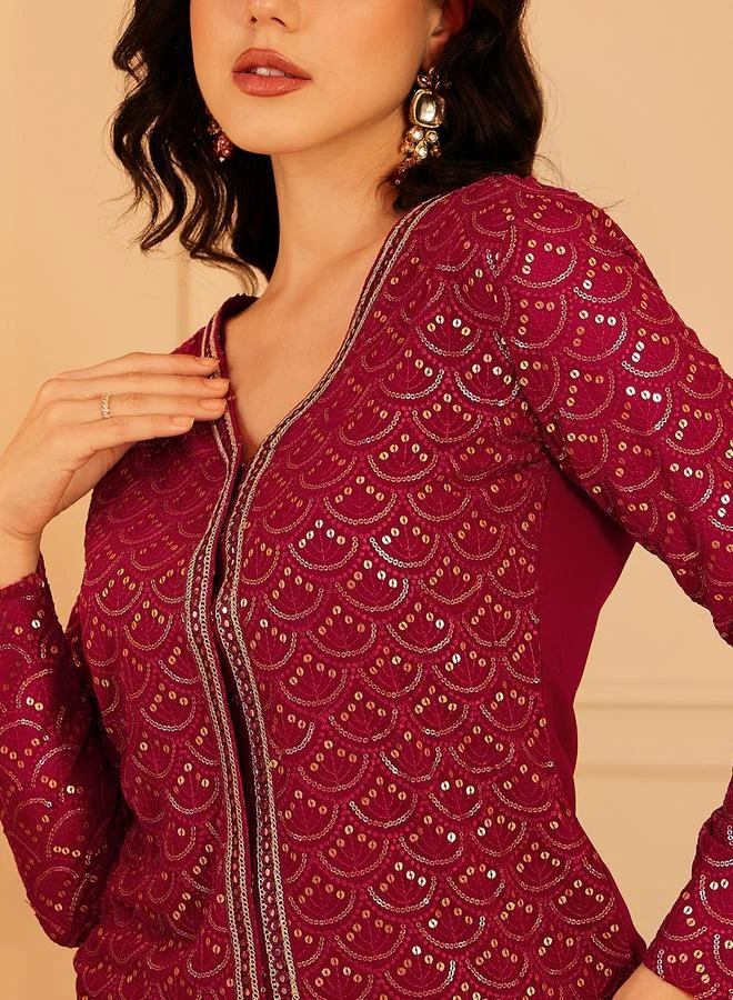 STREET 9 STREET 9 Embellished Ethnic Top and Wide Leg Pants Set