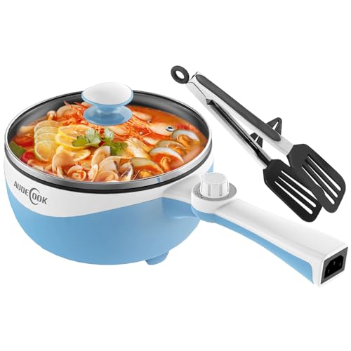 Audecook Hot Pot Electric, 1.7L Mini Electric Skillet Portable Nonstick Sauté Pan with Power Adjustment, Rapid Noodles Cooker Travel Multicooker for Steak/Soup/Egg/Oatmeal/Noodles - Image 1