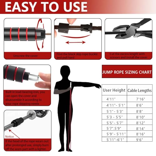 Goonidy Adjustable Weighted Jump Rope, 9ft Long Tangle-Free Rapid Speed Jumprope for Exercise Calisthenics Fitness Jumping Skipping Double Dutch Boxing Crossfit, Workout Stuff for Women Men Kids Adult - Image 4