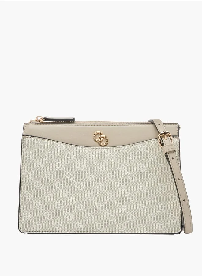 سيليست Women Monogram Print Crossbody Bag with Adjustable Strap and Zip Closure