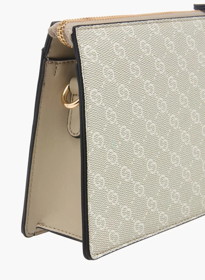 Celeste Women Monogram Print Crossbody Bag with Adjustable Strap and Zip Closure