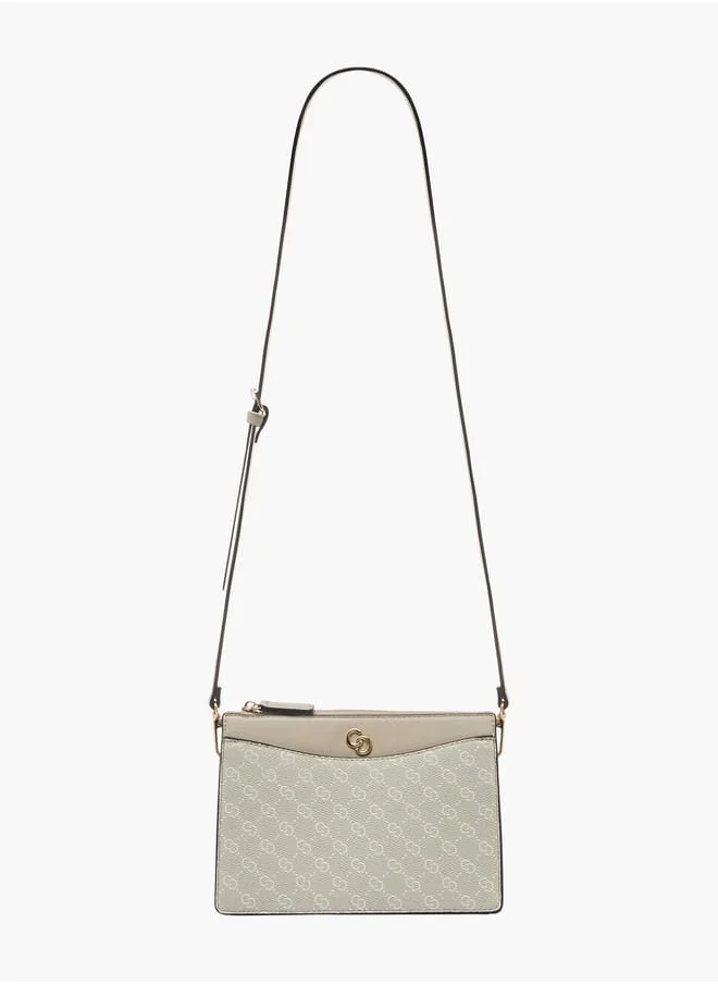 سيليست Women Monogram Print Crossbody Bag with Adjustable Strap and Zip Closure