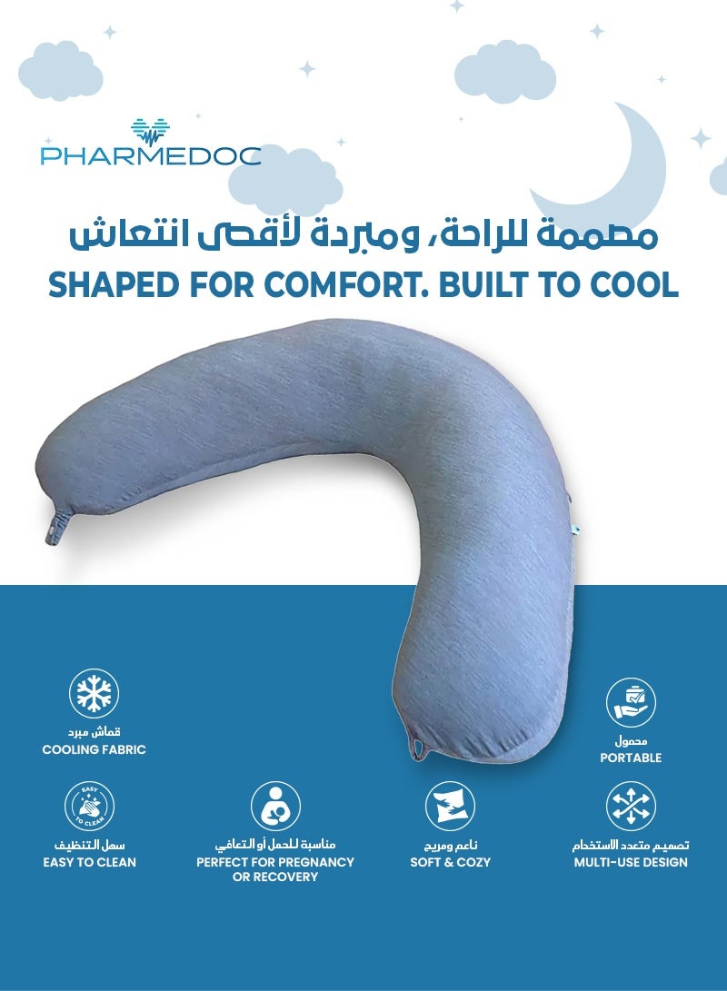 PharMeDoc Cooling Crescent Body Pillow – Full Support for Pregnancy, Sleep & Relaxation – Breathable, Soft & Adjustable Maternity Pillow for Comfort & Pain Relief - Image 2