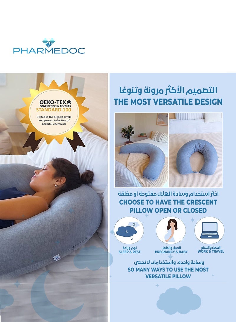 PharMeDoc Cooling Crescent Body Pillow – Full Support for Pregnancy, Sleep & Relaxation – Breathable, Soft & Adjustable Maternity Pillow for Comfort & Pain Relief - Image 3