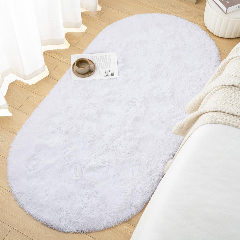 Goideal Fluffy Bedroom Rug  White Small Rug for Bedroom  Oval Shaggy Bedside Carpet 2.6 x 5.2 Feet Cute Rug for Dorm Kids Room Nursery Home Decor - Image 4