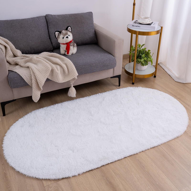 Goideal Fluffy Bedroom Rug  White Small Rug for Bedroom  Oval Shaggy Bedside Carpet 2.6 x 5.2 Feet Cute Rug for Dorm Kids Room Nursery Home Decor - Image 2