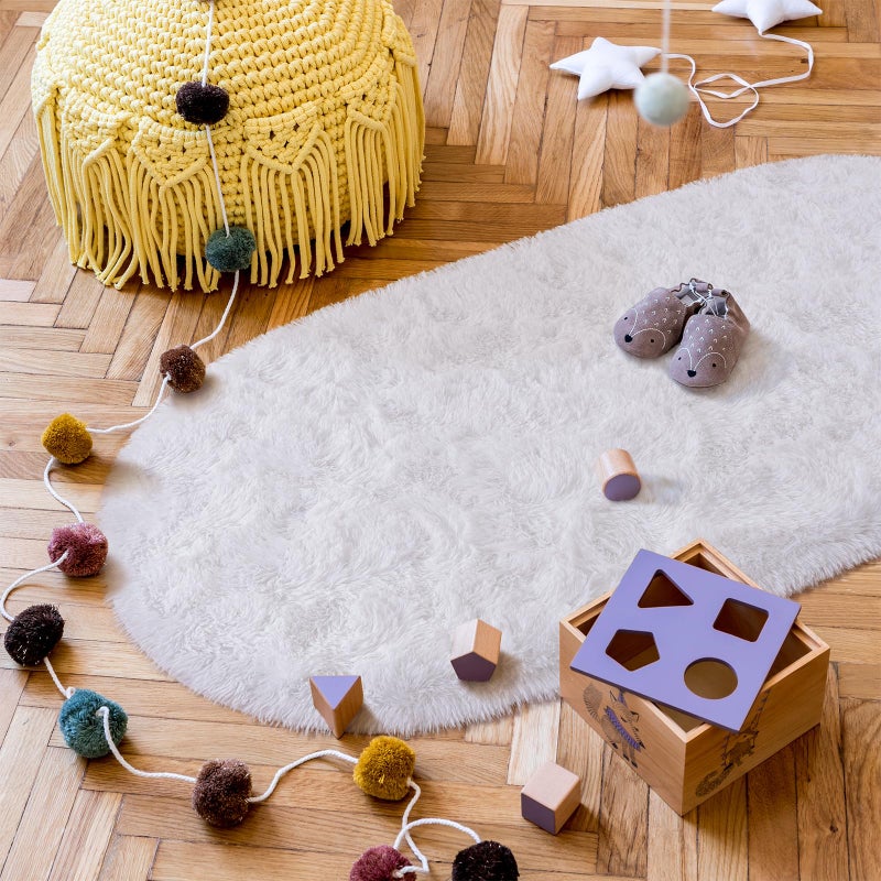 Goideal Fluffy Bedroom Rug  White Small Rug for Bedroom  Oval Shaggy Bedside Carpet 2.6 x 5.2 Feet Cute Rug for Dorm Kids Room Nursery Home Decor - Image 5