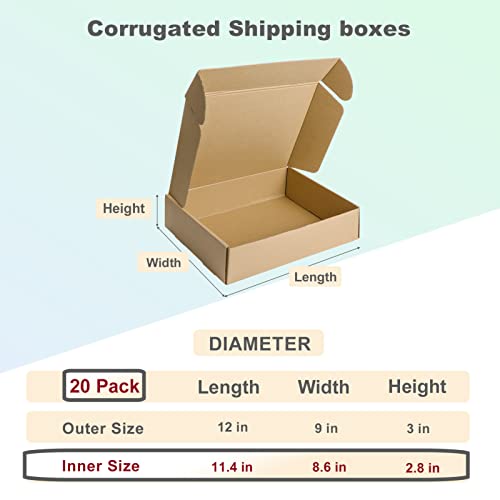 MEBRUDY 12x9x3 Inches Shipping Boxes Pack of 20, Small Corrugated Cardboard Box for Mailing Packing Literature Mailer - Image 2