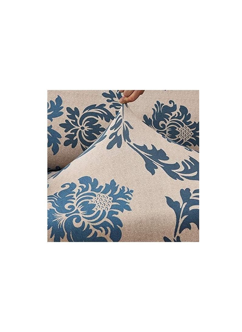 BLOOMING TIME 3-Seater Exquisitely Floarl Designed Wrinkle-free Anti-slip 360-degree Full Coverage Sofa Slipcover Beige/Blue  - Image 3