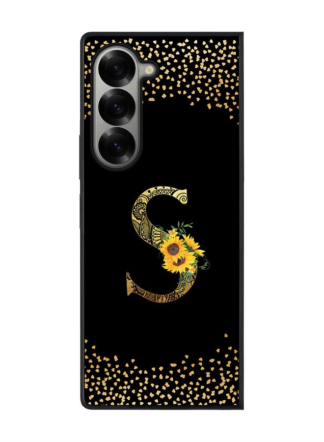 Stylizedd Rugged Black edge case for Samsung Galaxy Z Fold6, Slim fit Case Flexible Cover - Custom Monogram Initial Letter Floral Pattern Alphabet - S ( Black ) - Image 1