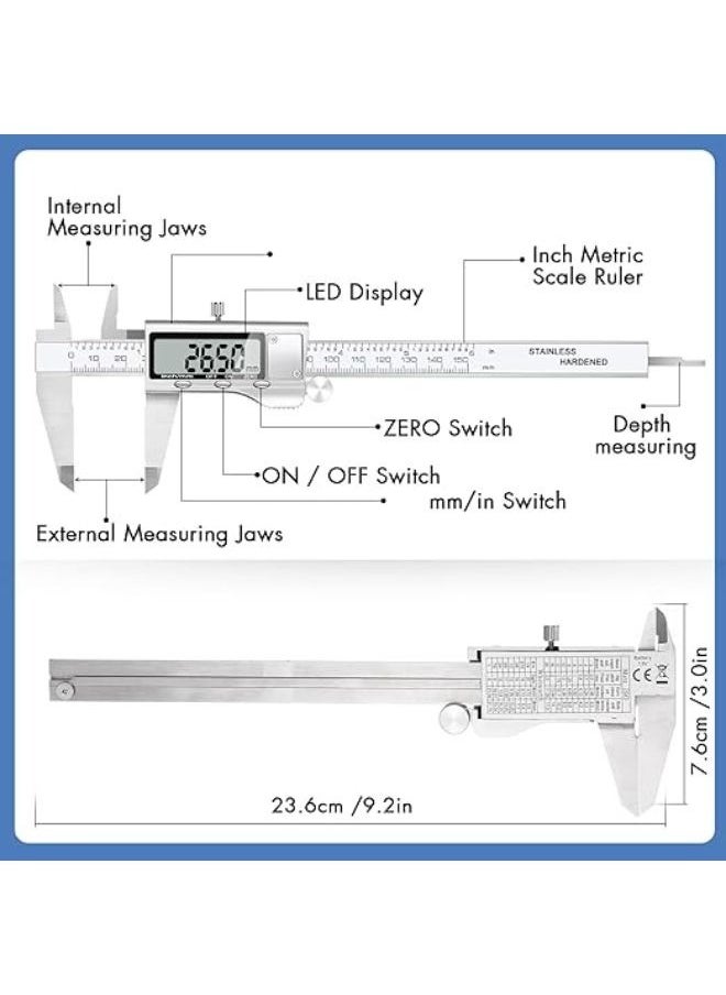 Digital Caliper and 40m Laser Meter Measuring Tool Stainless Steel Vernier Caliper with Large LCD Screen, Easy Switch from Inch Metric Fraction, 0-6inch/150mm Caliper Measuring Tool for DIY/Household - pzsku/ZC266C93582CB951456C6Z/45/_/1705410597/e4f9430f-d9bf-4dee-b1bc-4dba9df83432