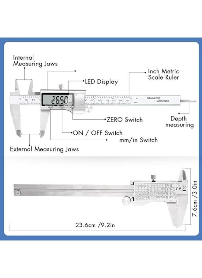 EasyLife Digital Caliper and 40m Laser Meter Measuring Tool Stainless Steel Vernier Caliper with Large LCD Screen, Easy Switch from Inch Metric Fraction, 0-6inch/150mm Caliper Measuring Tool for DIY/Household  - Image 2