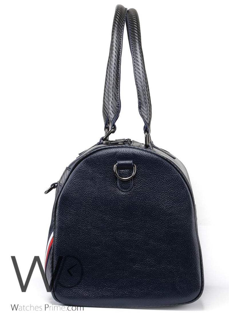 Tommy Hilfiger Plus Tommy Hilfiger Navy Blue Leather Weekend Duffle Men Gym Bag  - Image 4