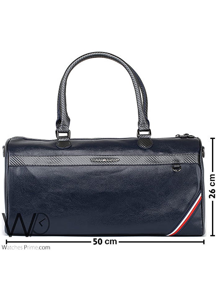 Tommy Hilfiger Plus Tommy Hilfiger Navy Blue Leather Weekend Duffle Men Gym Bag  - Image 3