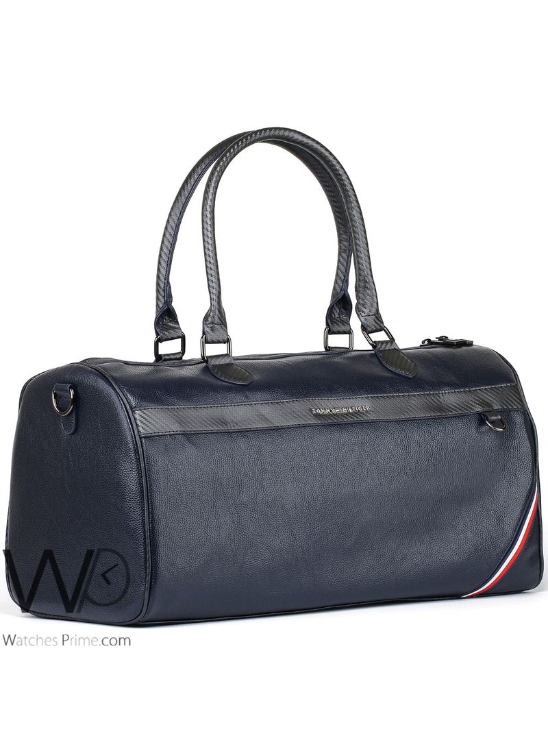 Tommy Hilfiger Plus Tommy Hilfiger Navy Blue Leather Weekend Duffle Men Gym Bag  - Image 1