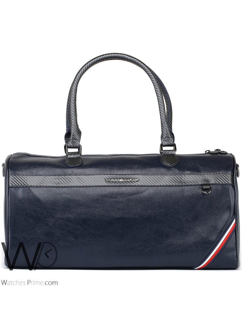 Tommy Icons حقيبة رياضية رجالية مصنوعة من الجلد باللون أزرق داكن لعطلة نهاية الأسبوع - Image 3