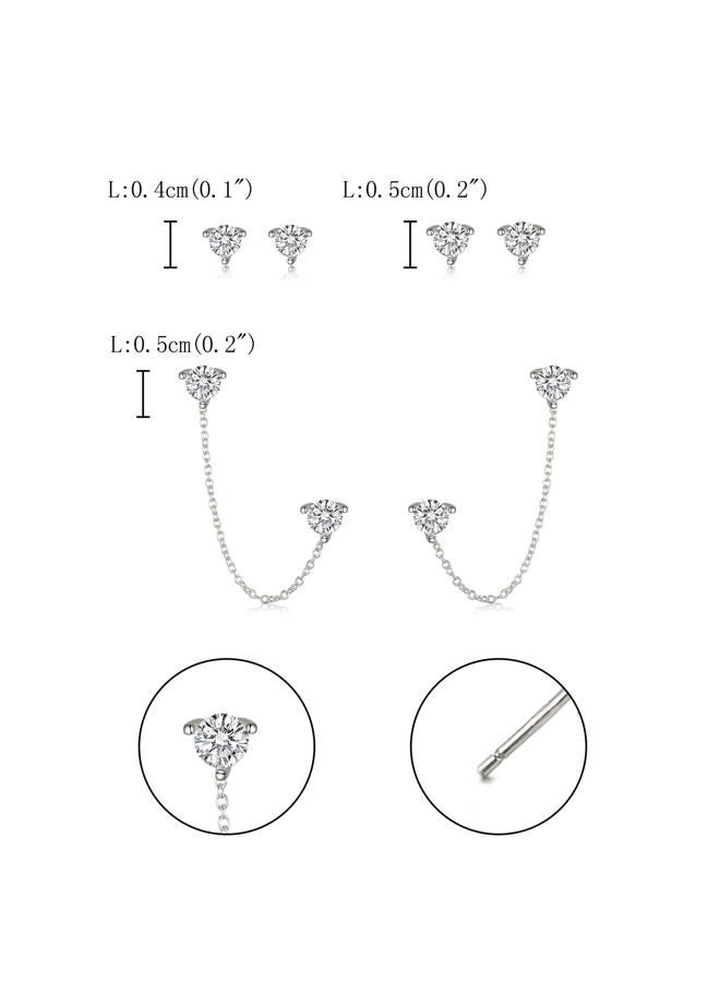 FANZE 5PCS Cubic Zirconia Stud Earrings Gold Sliver Chain Hoop Earring Sets for Women Hypoallergenic Dainty Jewelry for Multiple Piercing, Cubic Zirconia, Cubic Zirconia - Image 5
