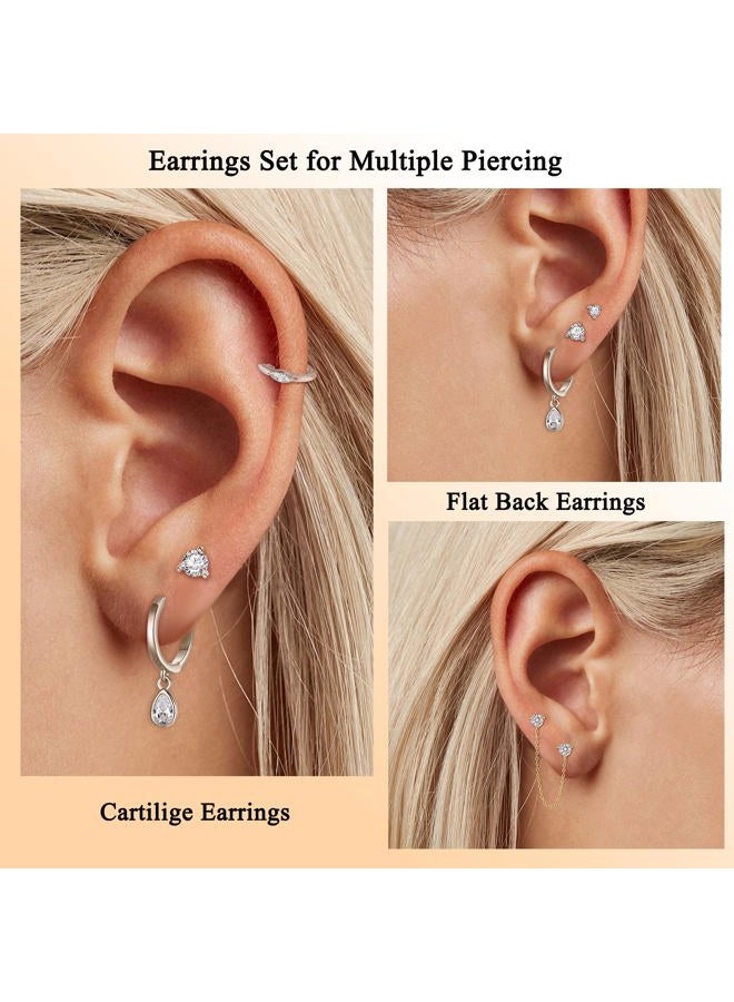 FANZE 5PCS Cubic Zirconia Stud Earrings Gold Sliver Chain Hoop Earring Sets for Women Hypoallergenic Dainty Jewelry for Multiple Piercing, Cubic Zirconia, Cubic Zirconia - Image 3