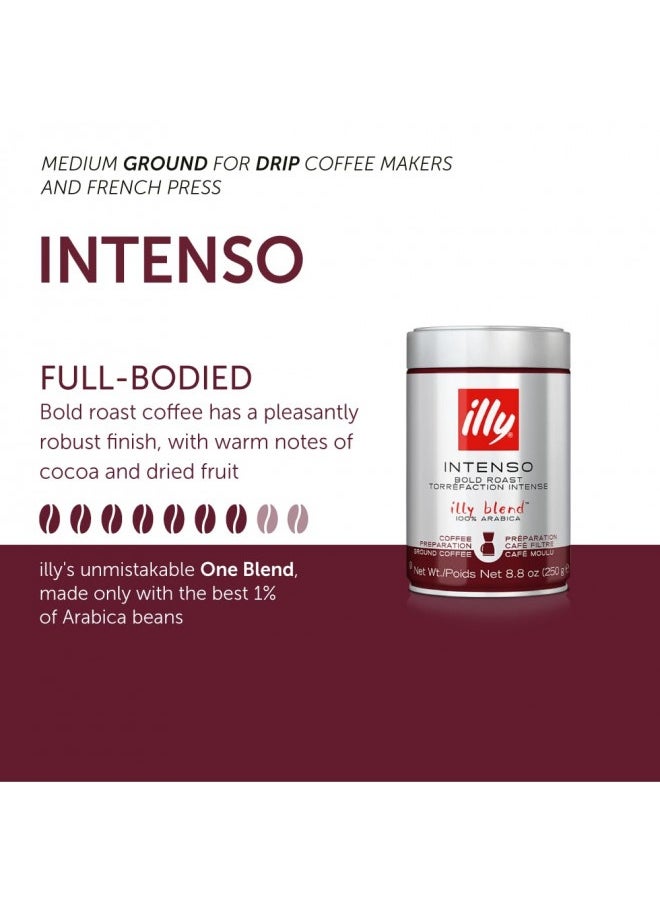 Illy Illy Intenso Ground Drip Coffee, Bold Roast, Intense, Robust And Full Flavored With Notes Of Deep Cocoa, 100% Arabica Coffee, No Preservatives, 8.8Oz (Pack Of 1)  - Image 3