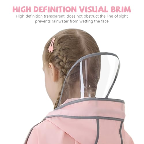 PATPAT® Bicycle Rain Poncho Rain Coat for Kids Girls,Outdoor Hooded EVA Poncho with Clear Wide Brim,High Collar Coat for School Camping Hiking Riding 3XL Pink - Image 4