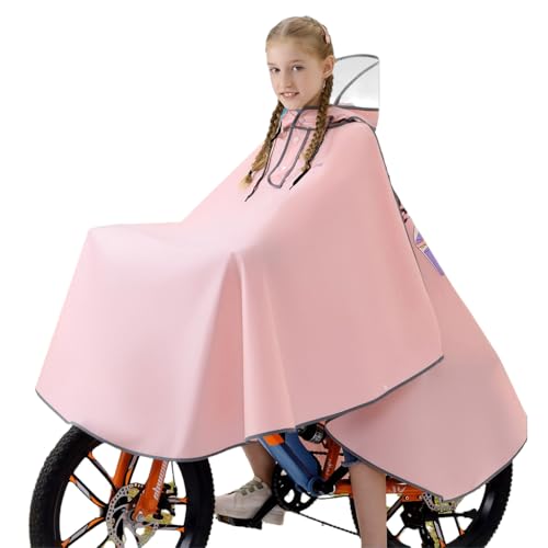 PATPAT® Bicycle Rain Poncho Rain Coat for Kids Girls,Outdoor Hooded EVA Poncho with Clear Wide Brim,High Collar Coat for School Camping Hiking Riding 3XL Pink - Image 1