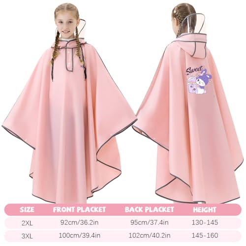PATPAT® Bicycle Rain Poncho Rain Coat for Kids Girls,Outdoor Hooded EVA Poncho with Clear Wide Brim,High Collar Coat for School Camping Hiking Riding 3XL Pink - Image 2