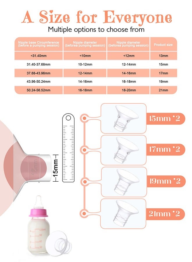 أوربازار 8 قطع من حشوات مضخة حليب الثدي 15/17/19/21 مم، متوافقة مع كوب مضخة الثدي القابل للارتداء S12 Pro/S9 Pro/S12/S9 من Momcozy، تقلل من نفق 24 مم إلى حجم آخر (8 قطع، 15/17/19/21 مم) - Image 2