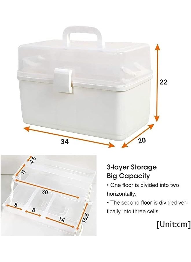 vesus - Plastic Medical Storage Containers Medicine Box,Child Proof Medicine Box,Organizer Home Family Emergencies First Aid Kit Pill Case 3-Tier with Compartments and Handle - Image 1