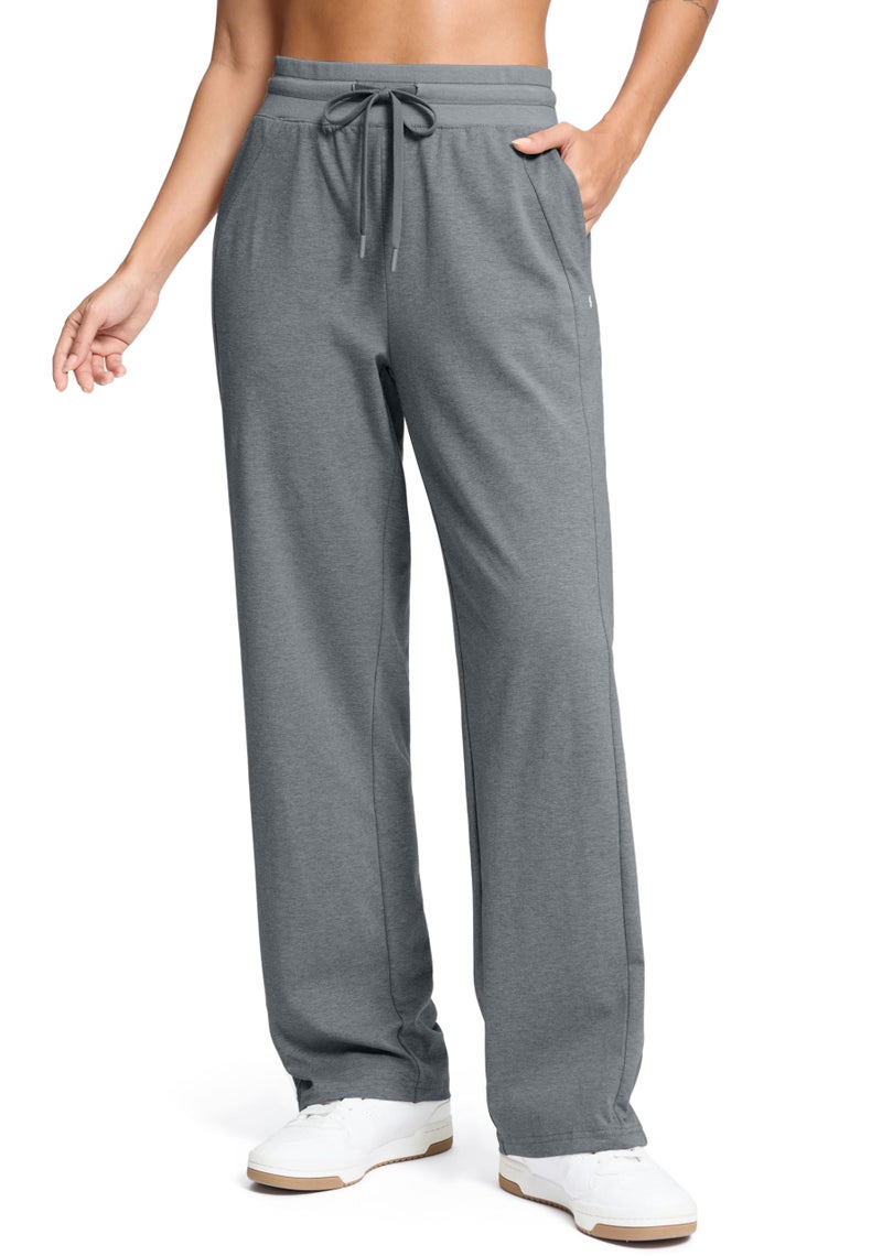 Soothfeel Women's Cotton Sweatpants Lounge Sweat Pants High Waisted Open Bottom Casual Yoga Pants for Women with Pockets, Dark_Grey, M - Image 1