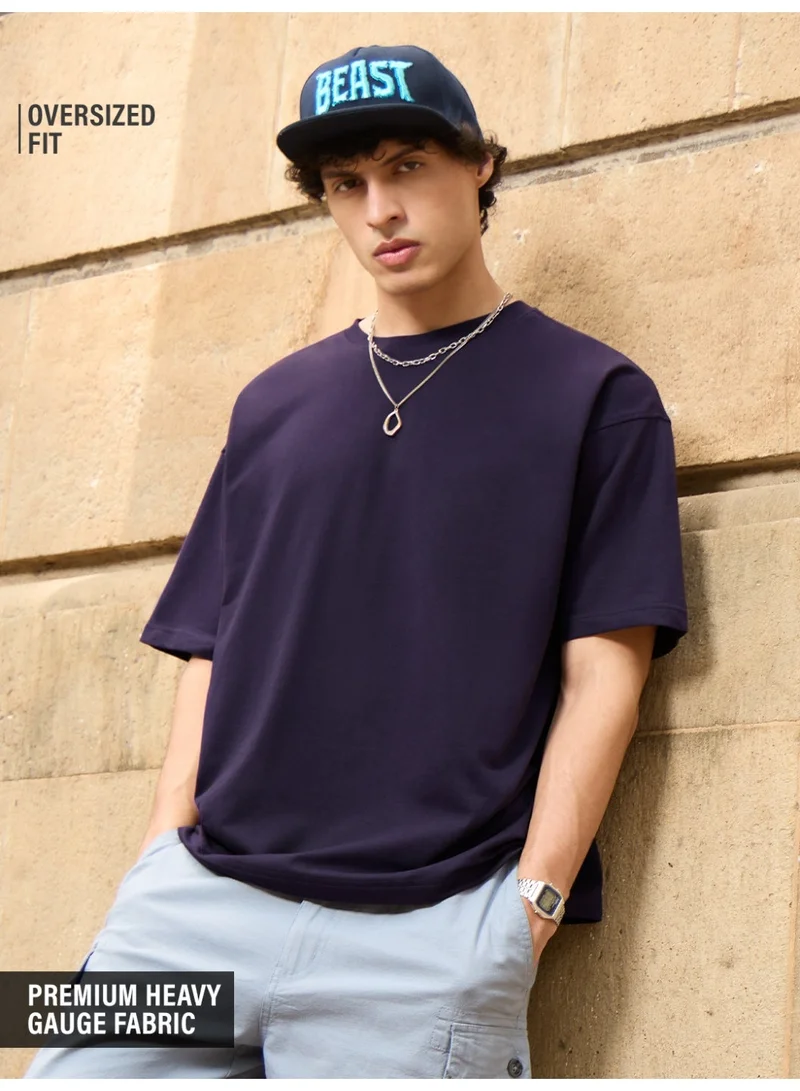 The Souled Store The Souled Store Men Berry Solid Oversized T-Shirts