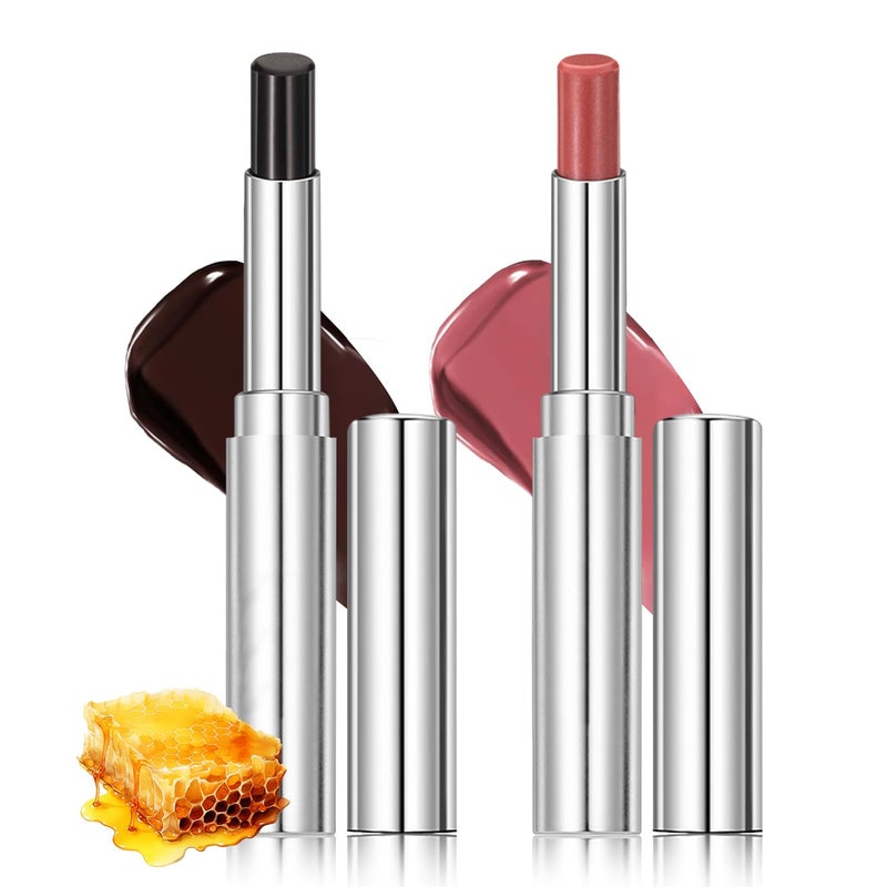 IFVGFB 2PCS Honeynoir-Pink Honey Lipstick, Moisturizing Lip Color, Nourishing Lip Balm, Honey Noir Lipstick Suitable for All Skin Tones, Natural Lip Care, Long-Lasting Moisturization Non-Sticky - Image 1